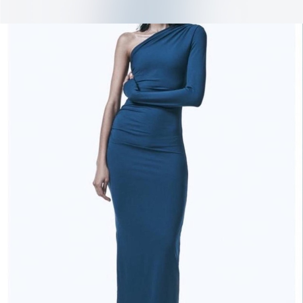 NWOT Zara Blue Elegant One-Shoulder Dress